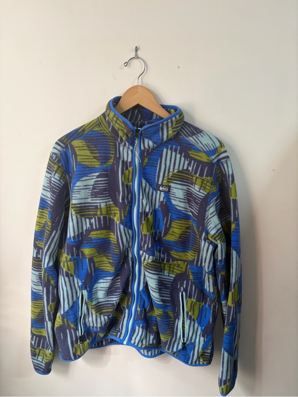 REI Blue Green Patterned Fleece Jacket
